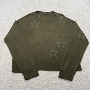 Rails Perci Olive Outline Star Sweater Cashmere Blend Green Crew Knit Sz XS